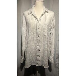 Lola River White Double Gauze Cotton Button Down Shirt XL  Oversized. B113